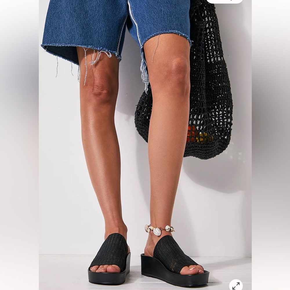 Free People Equitare Iria Net platform slide sandals Spain in black size 40